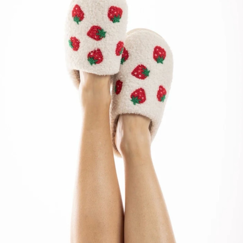 Katydid White Slippers with Red Strawberry Design - Picture 3 of 3